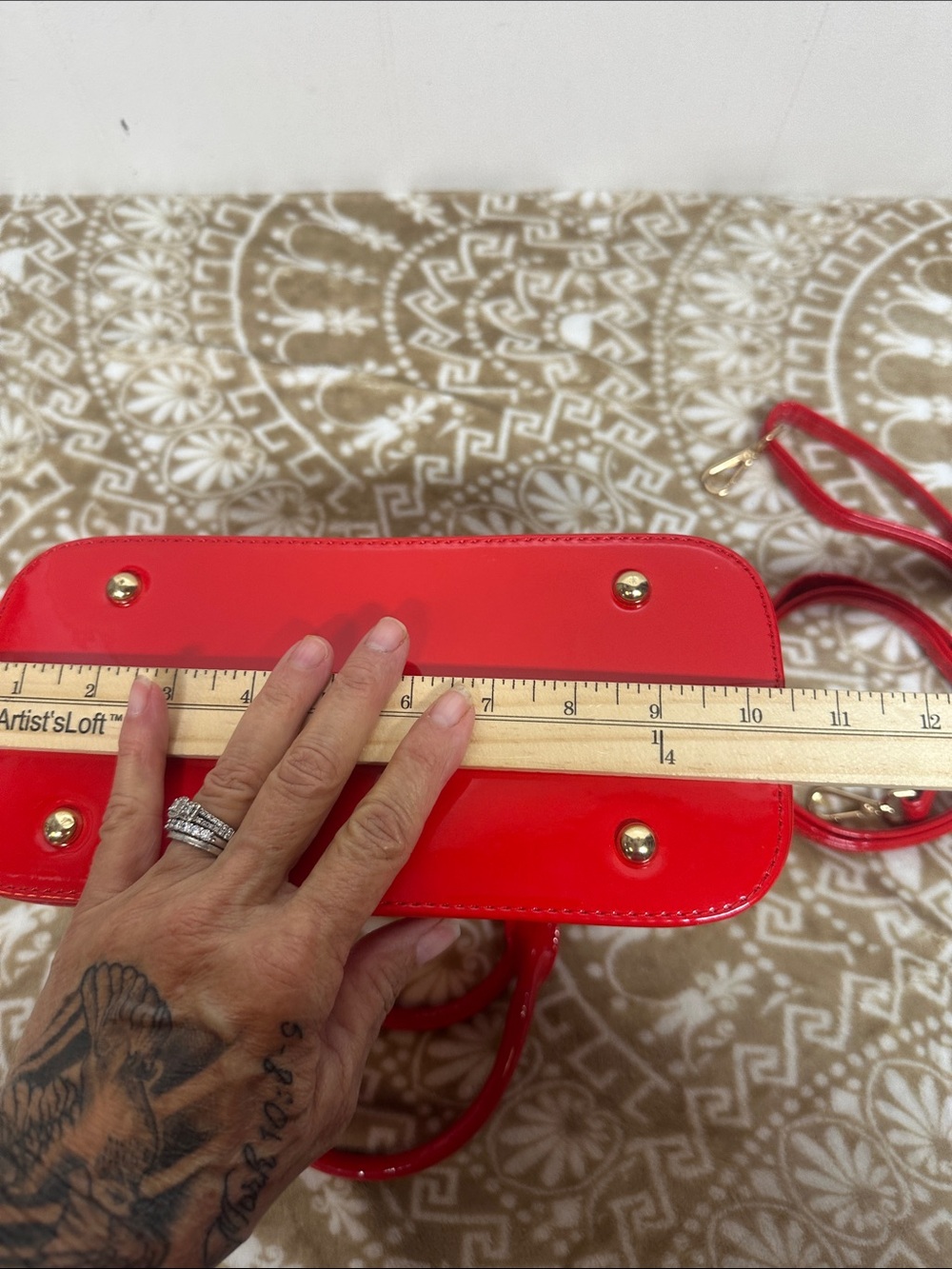 Red Patent Dome Satchel Handbag - Picture 8 of 13